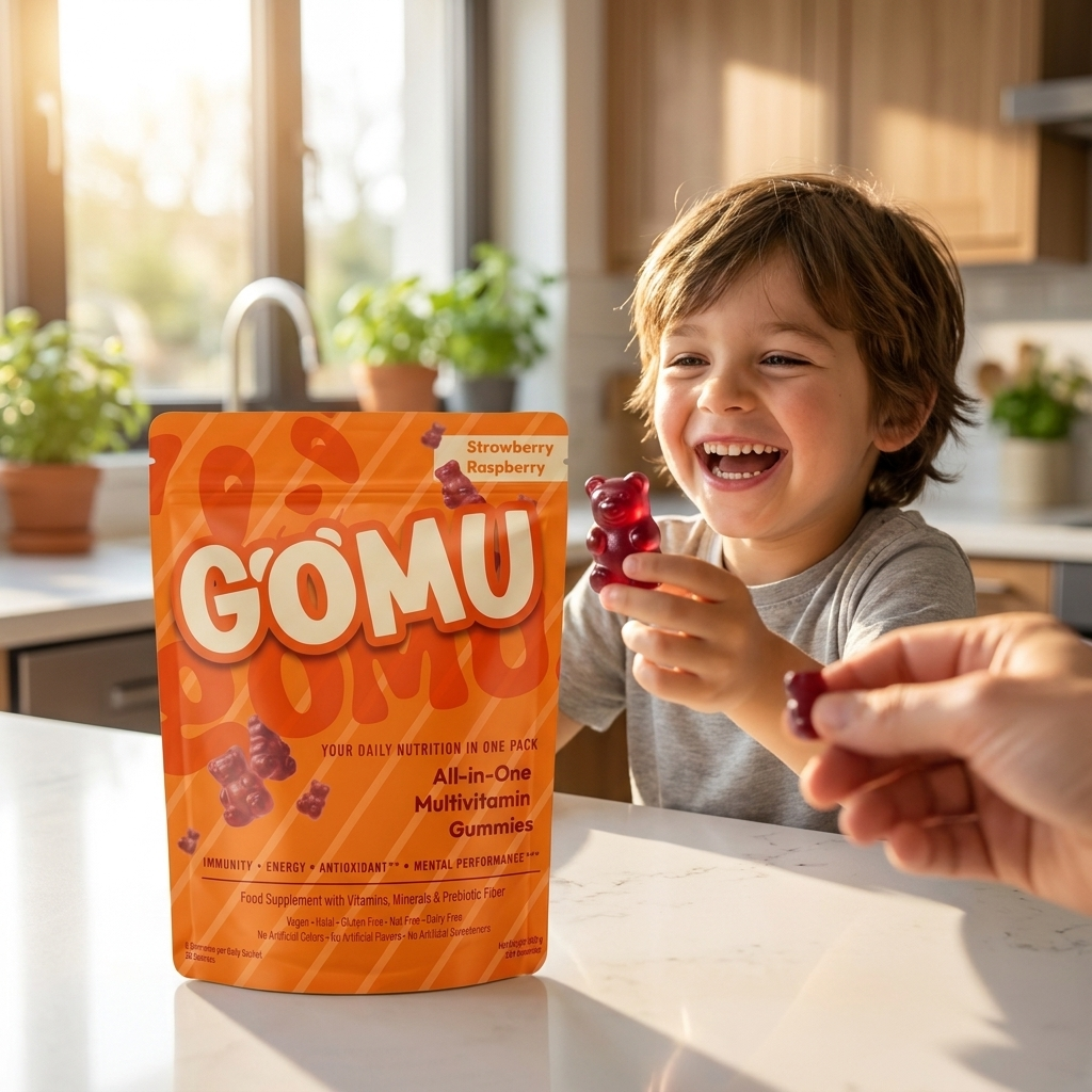 Child enjoying Gomu Kids gummies