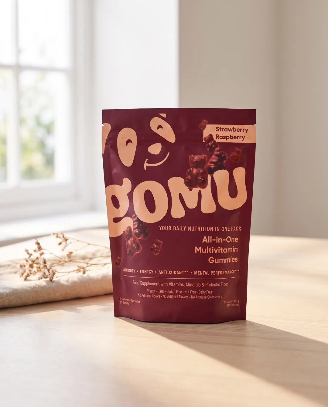 The GOMU pouch on a table in morning light